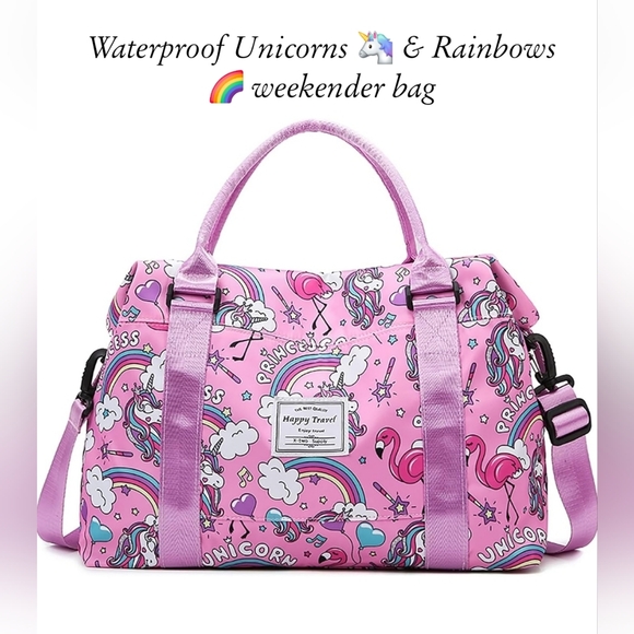 UNICORNS 🦄 & RAINBOWS 🌈 WEEKENDER BAG Waterproof Lightweight duffle bag. - Picture 1 of 4
